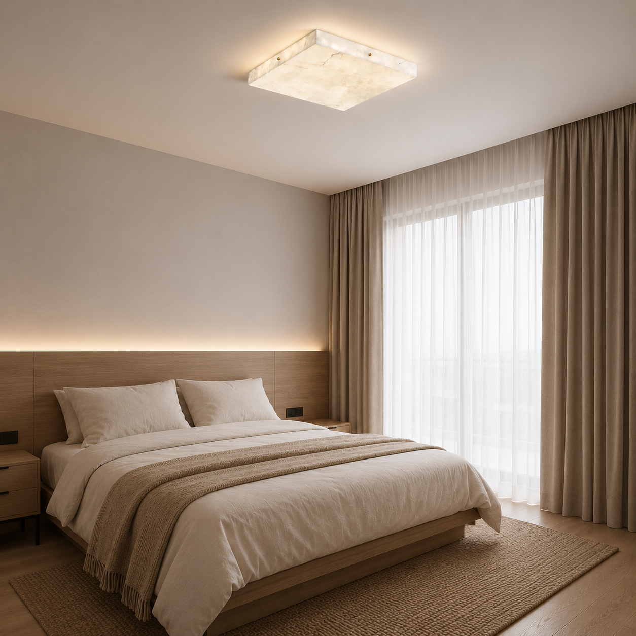 Halor Marble & Brass LED Ceiling Light installed in a dining room