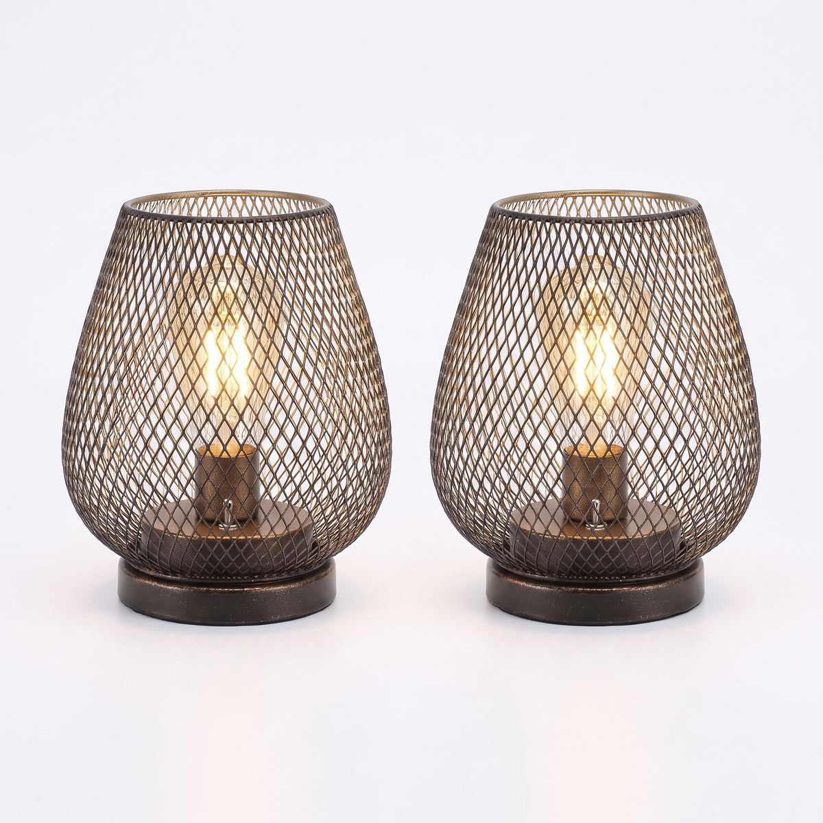 Alec Iron Mesh Lamp Set both lamps on plain white studio background