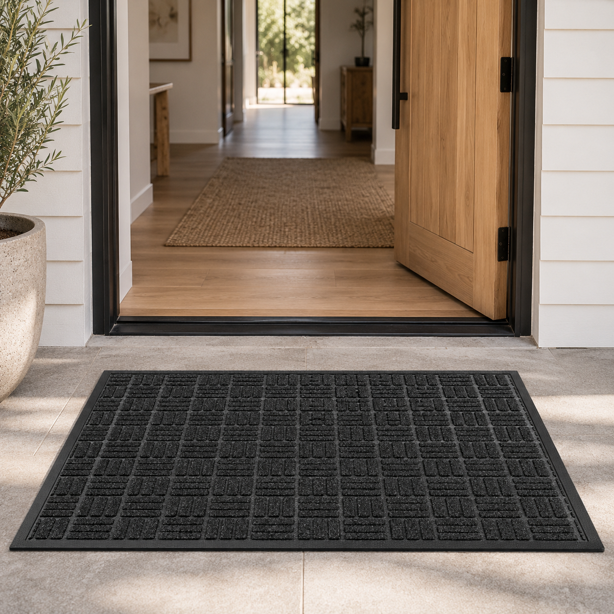 Hollis Non-Slip Entryway Doormat showcasing its durable polypropylene design, available colour option
