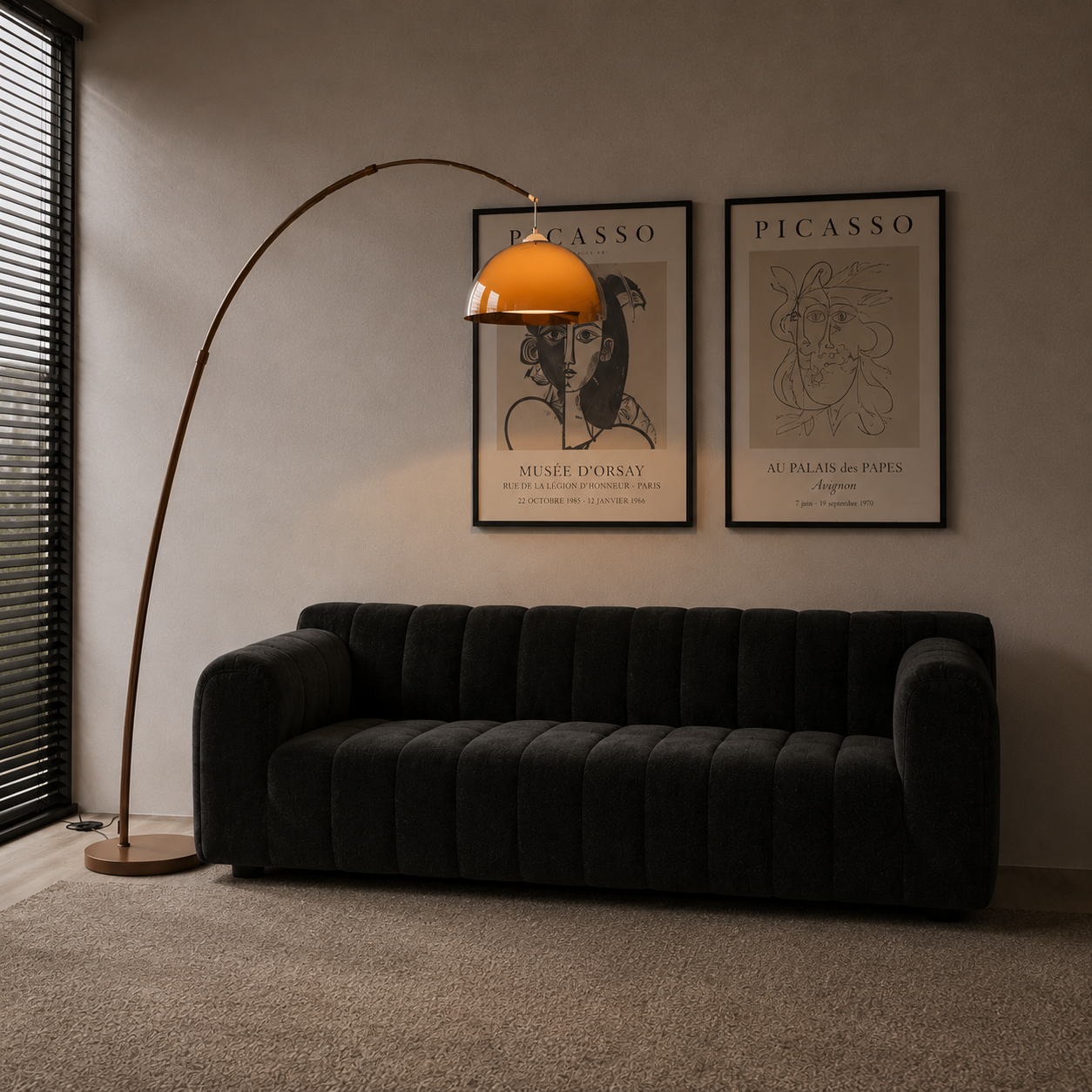 Iluka arc floor lamp amber dome shade close-up