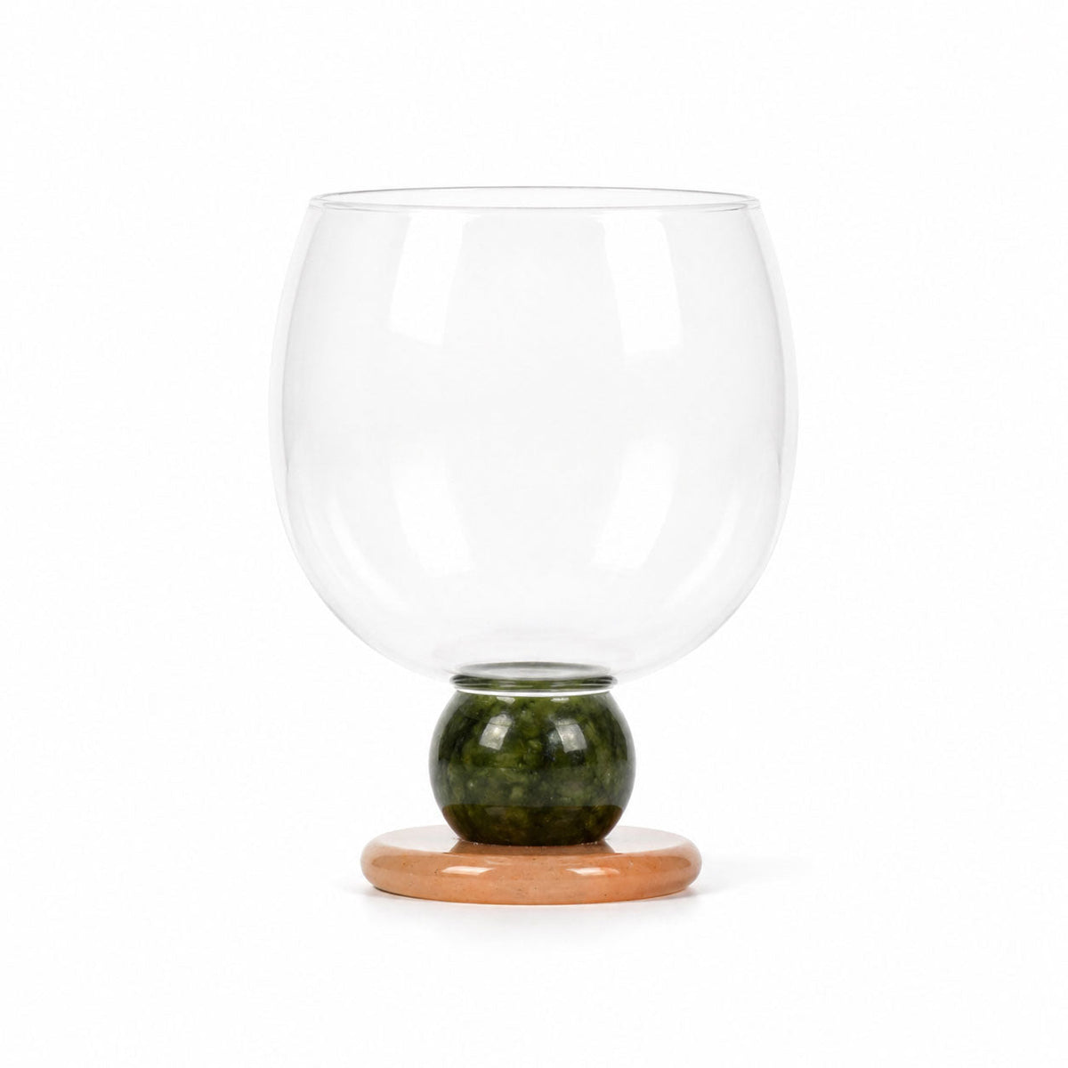 Ivy Sculptural Borosilicate Drinking Glass close-up of the natural stone pedestal base