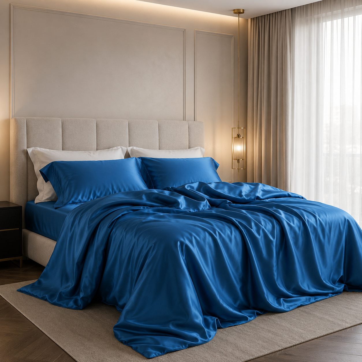 Jesi Premium Silk Bedding Set styled in a spa-like bedroom