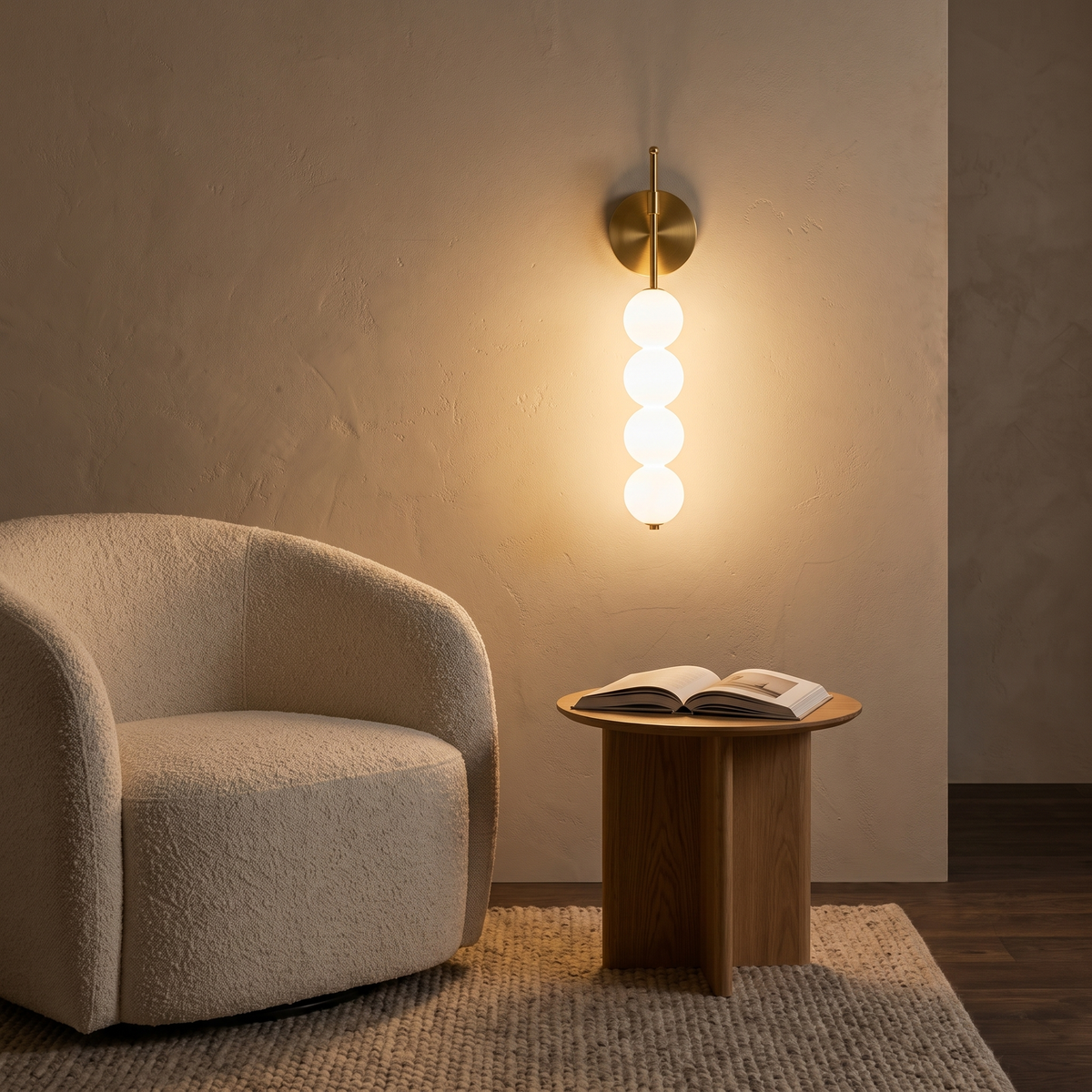 Jilli opal glass wall sconce in gold in a living room