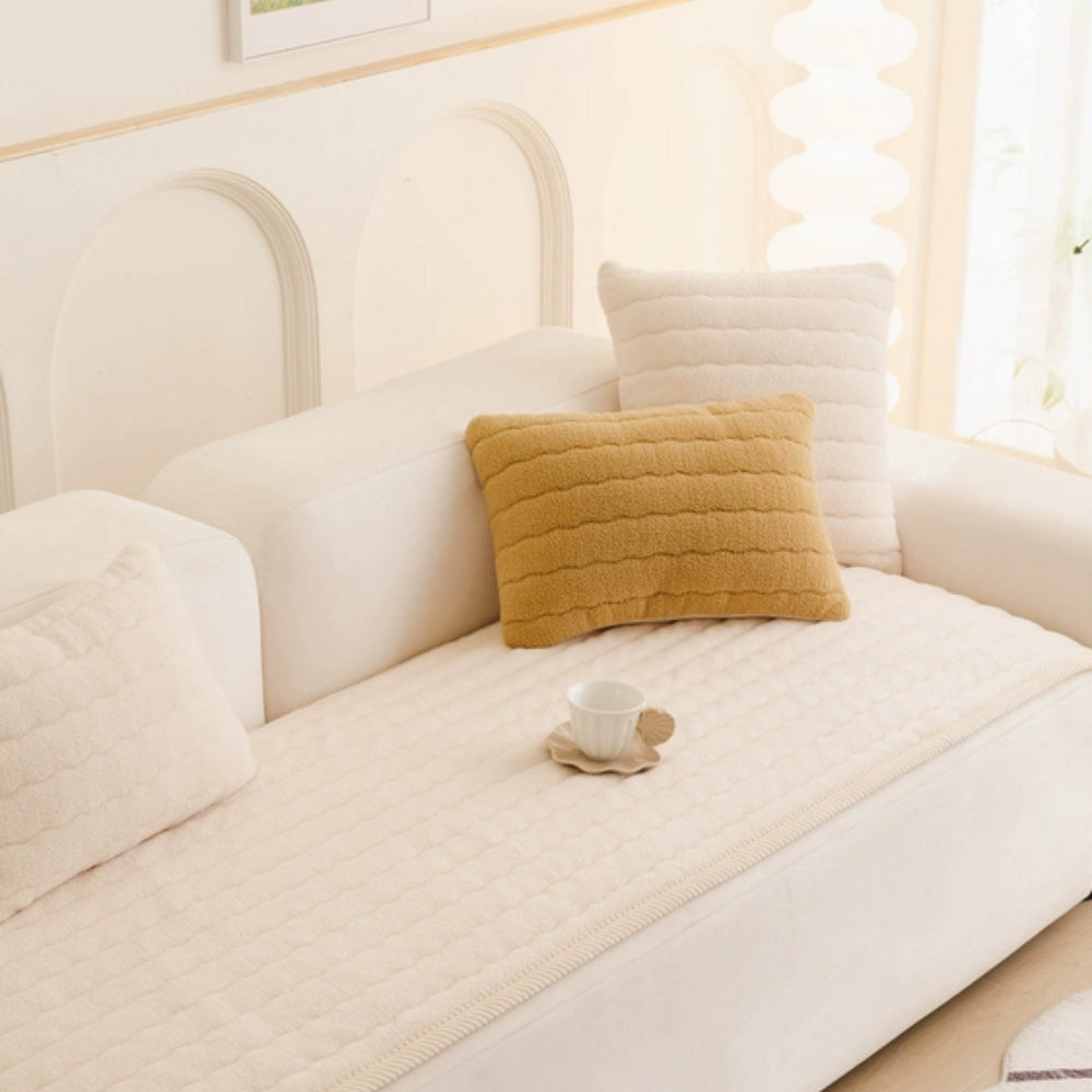 Jody plush microfibre sofa cover in Cream Cloud