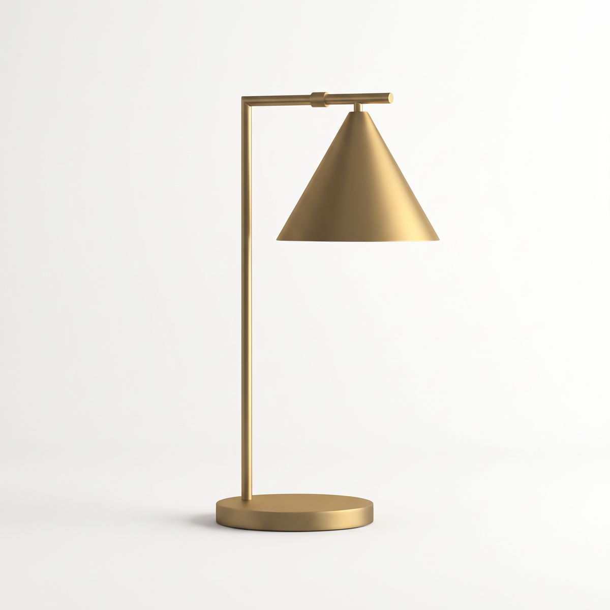 Joey brass table lamp with cone shade on a white background