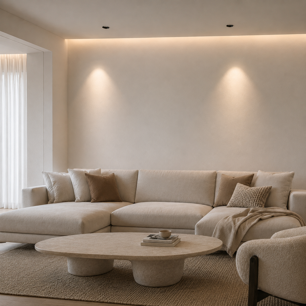 Josie frameless recessed LED downlight installed flush in ceiling