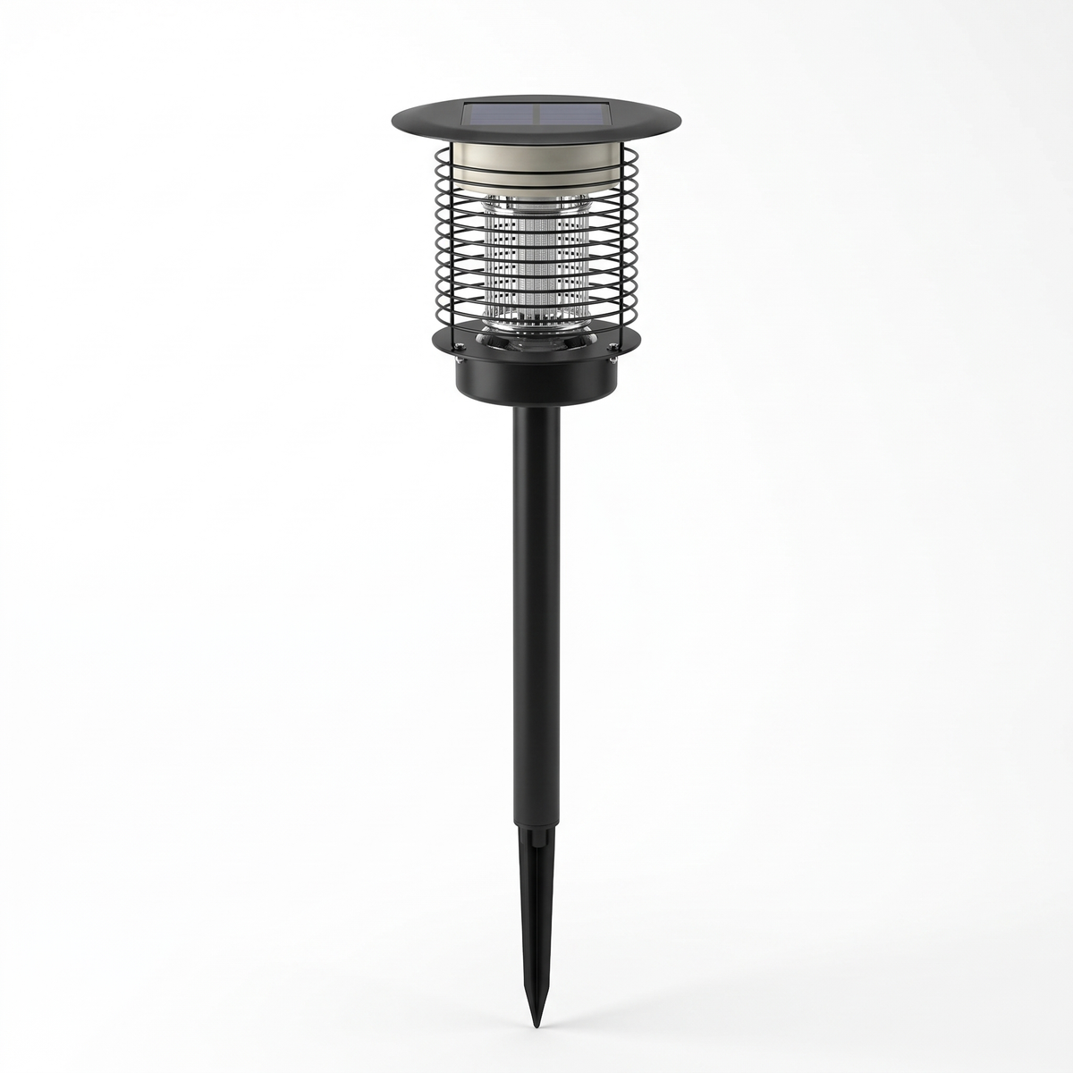 Juli Solar Bug Zapper Pathway Light in black with lawn stake on a white background