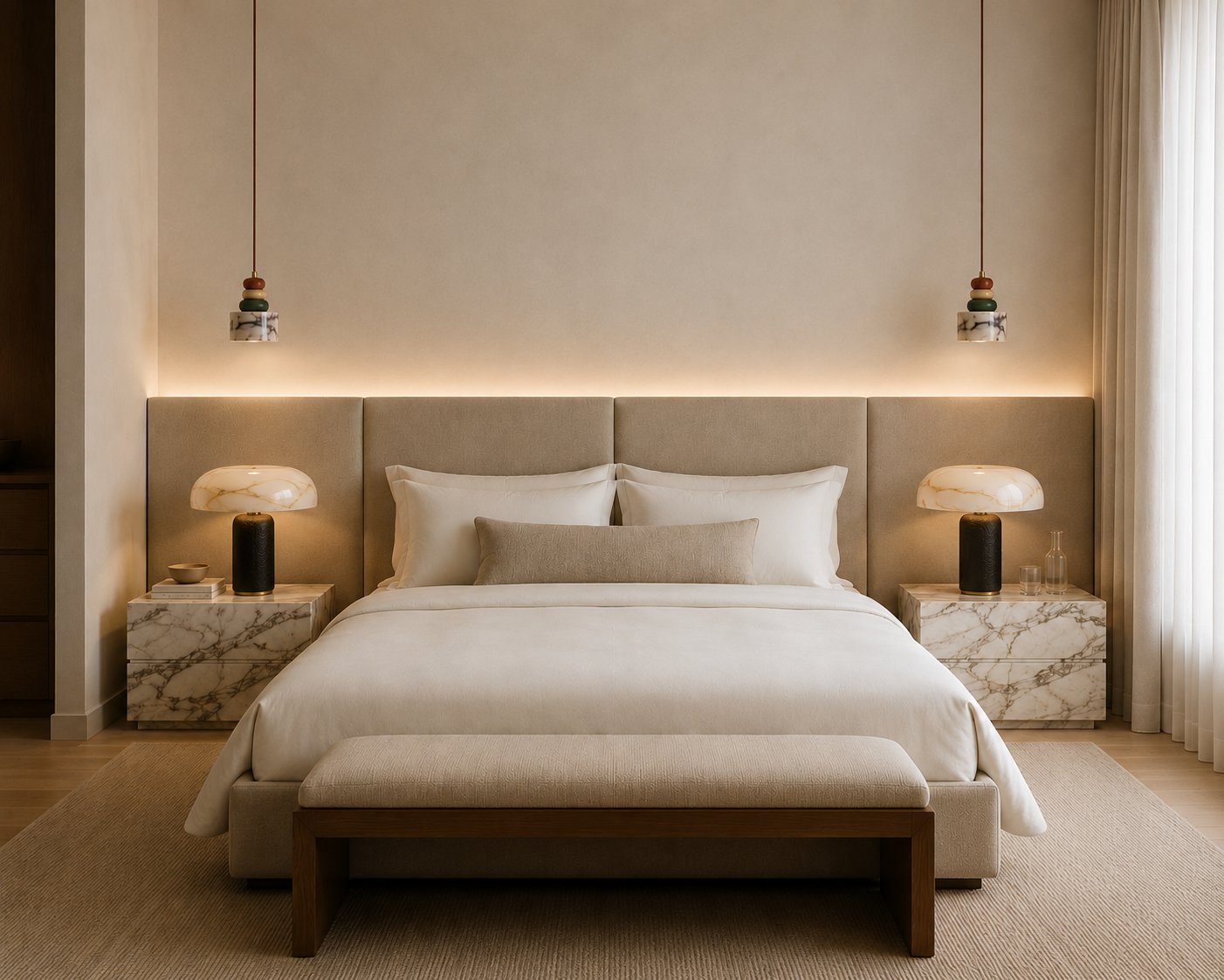 Karijini Marble & Iron Pendant Lamp illuminated