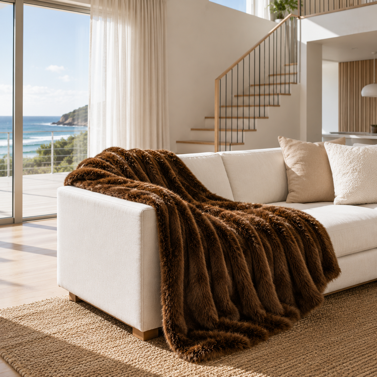 Karri Faux Fur Blanket folded, showing its smooth, plush finish