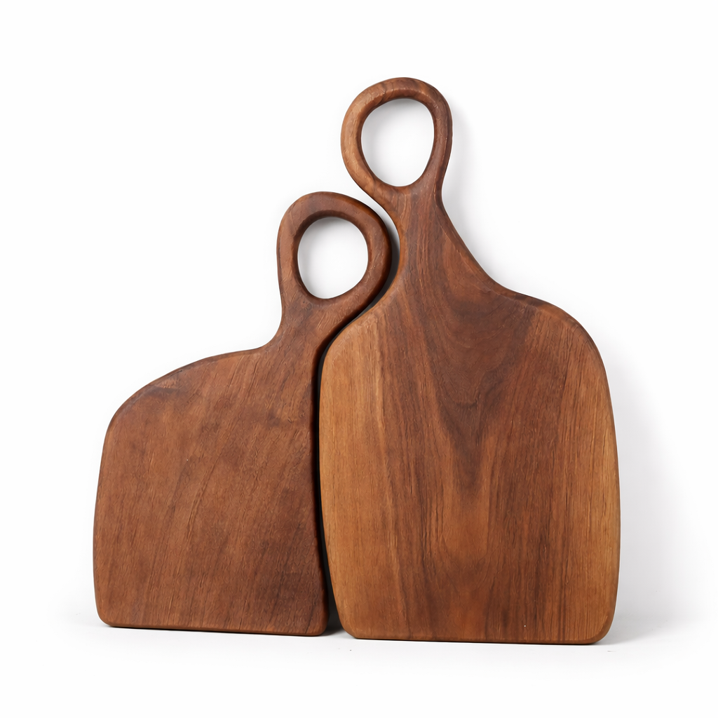 Kell Walnut Wood Cutting Board Set of two on a dining table