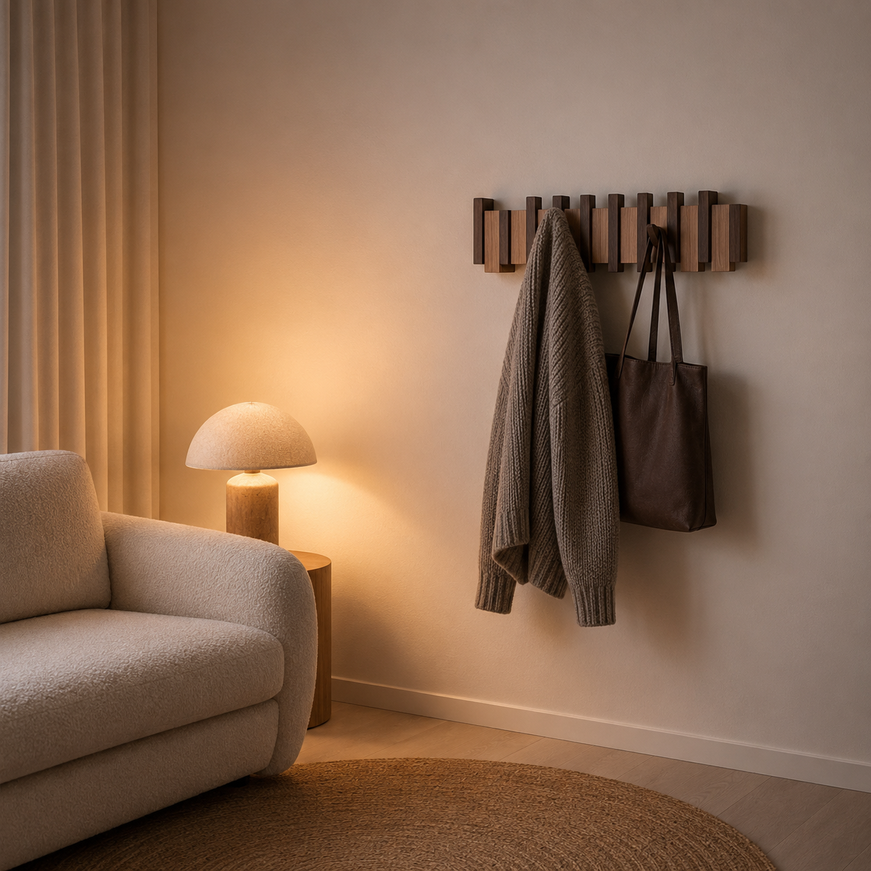 Kinjar Wooden Coat Rack in walnut and beech wood finish