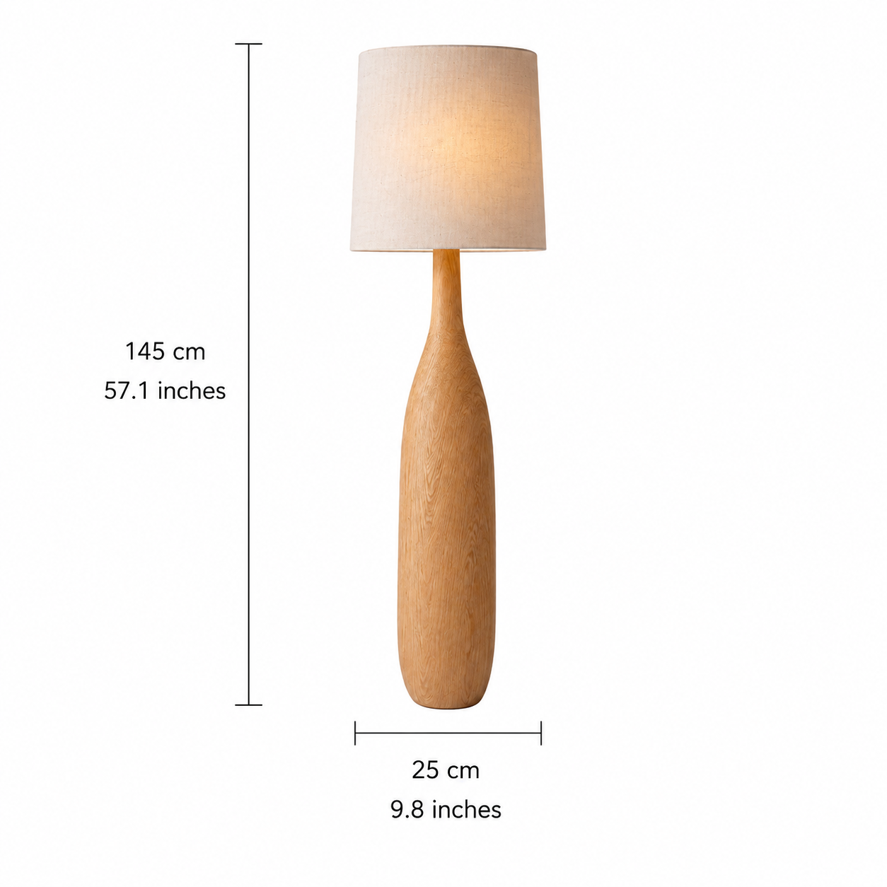 Kiwa sculptural wood base floor lamp with fabric shade