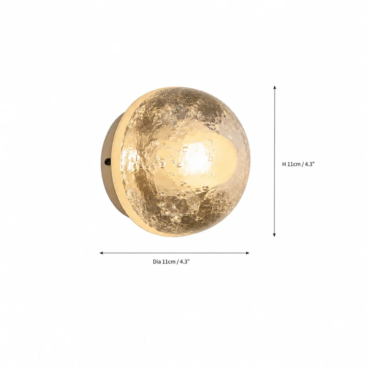 Larry glass wall sconce dimensions, 11cm (4.3in) in diameter and 11cm (4.3in) high
