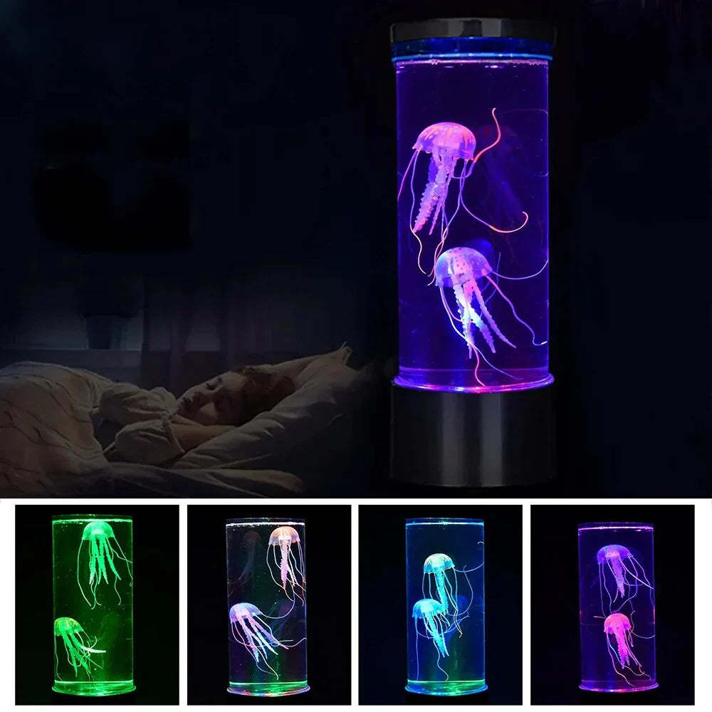 LED Jellyfish Lava Lamp on a bedside table