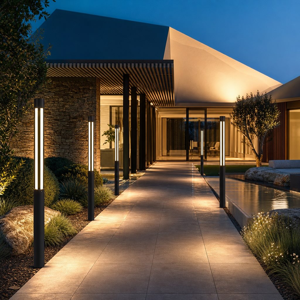 Leonie LED Bollard Light in black die-cast aluminium with white polycarbonate diffuser