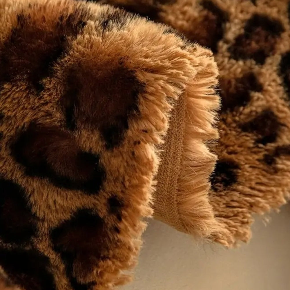 Leopard print plush sofa cover in Forest Green