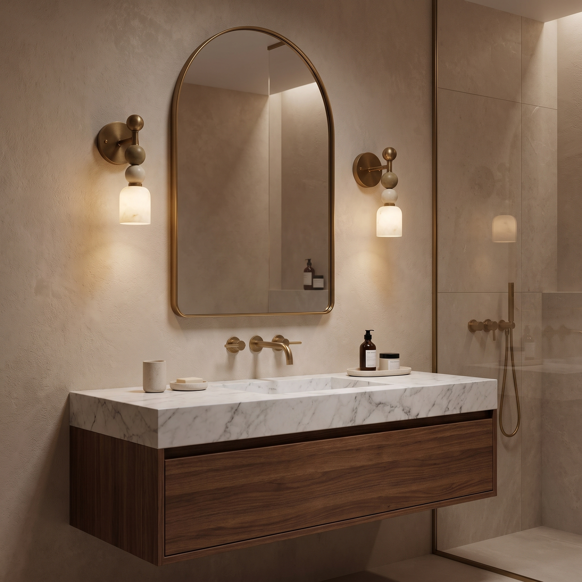 Lewi marble wall light in an ensuite