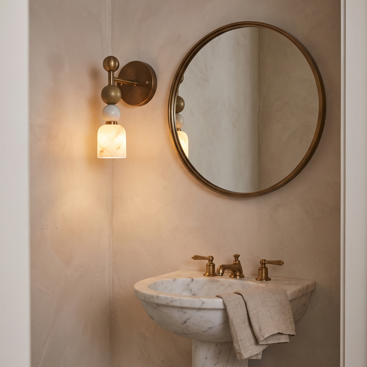 Lewi marble wall light in a powder room