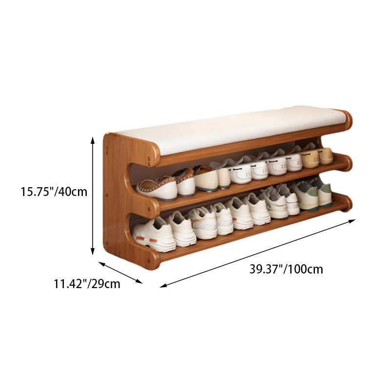 Lina bamboo shoe bench used as entryway shoe storage