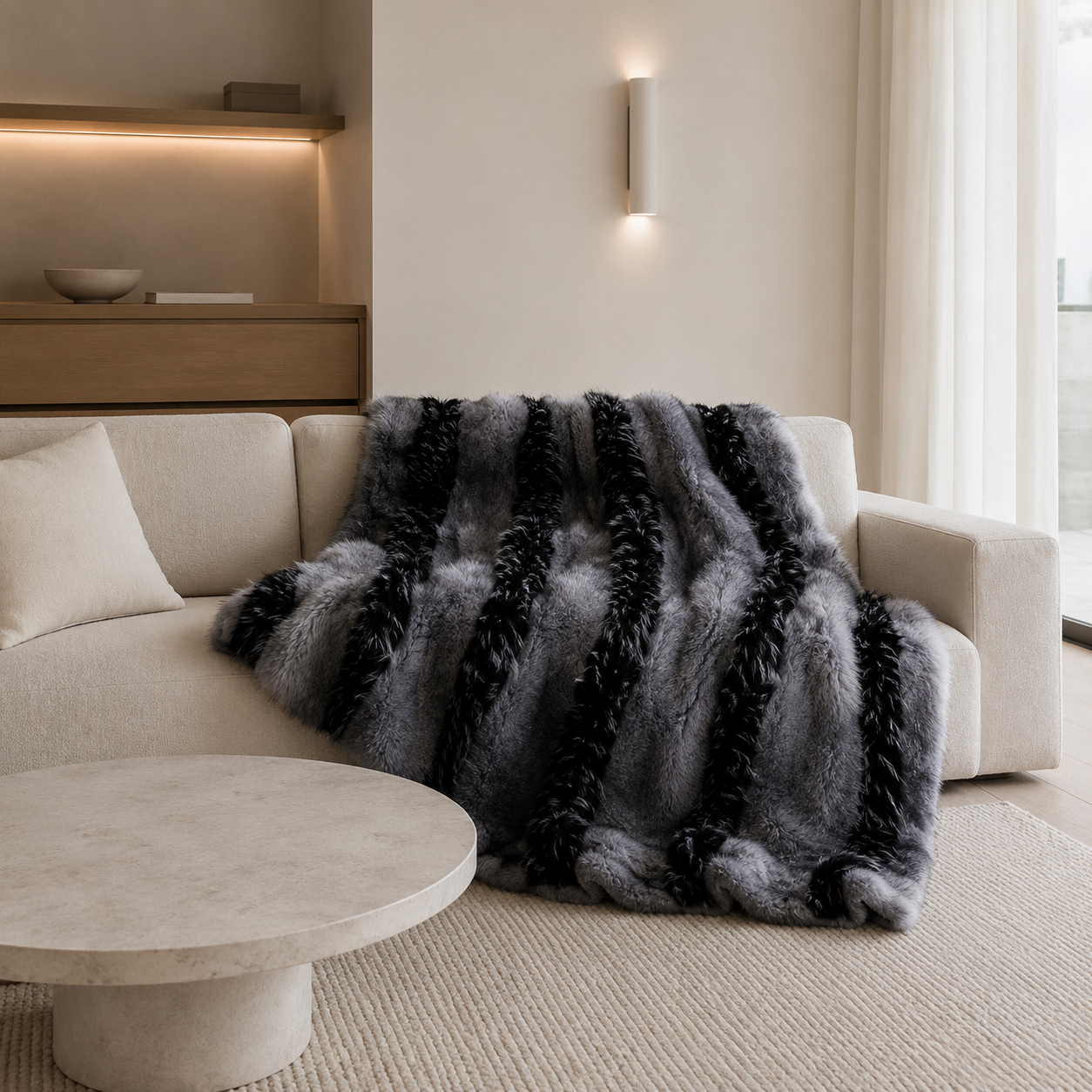Lorne Faux Fur Blanket folded, showing its thick, plush pile