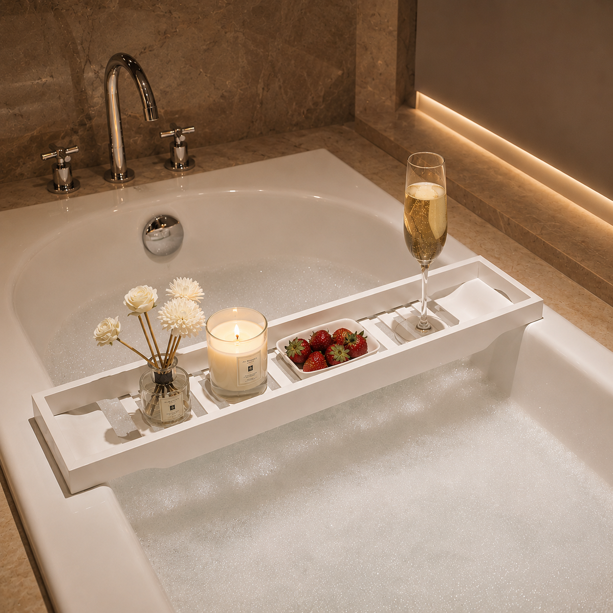 Loxen Bath Tray with an extendable bamboo and metal frame