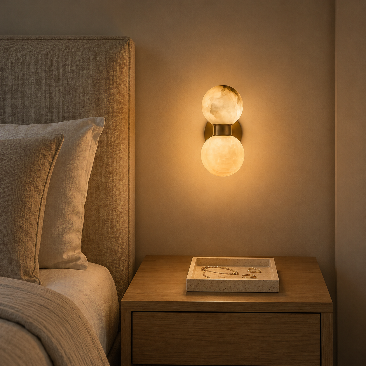 Luna wall lamp illuminated with warm ambient glow