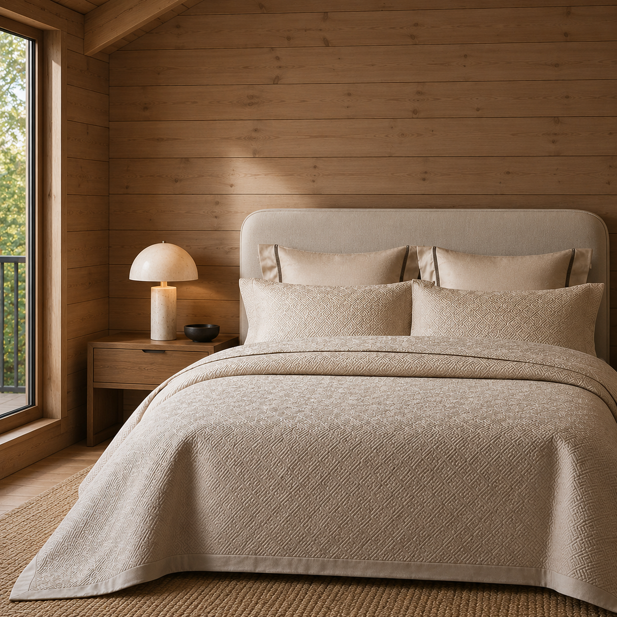 Luxe Geometric Champagne Sand Quilt Set with matching pillowcases