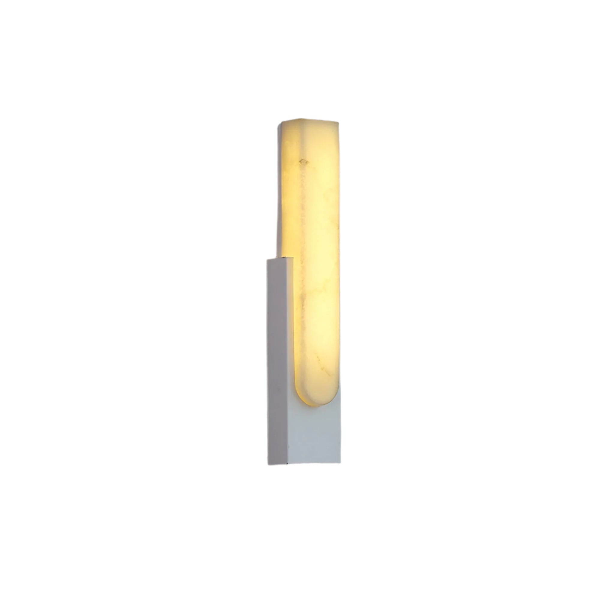 Mali alabaster LED wall sconce showing its warm white integrated LED glow
