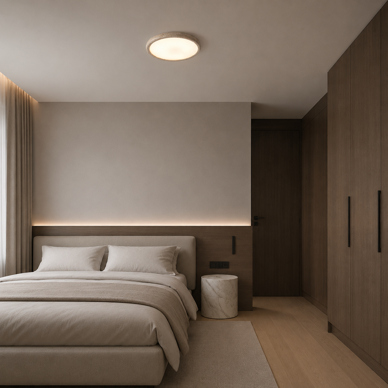 Mali Travertine LED Ceiling Lamp installed in a living room