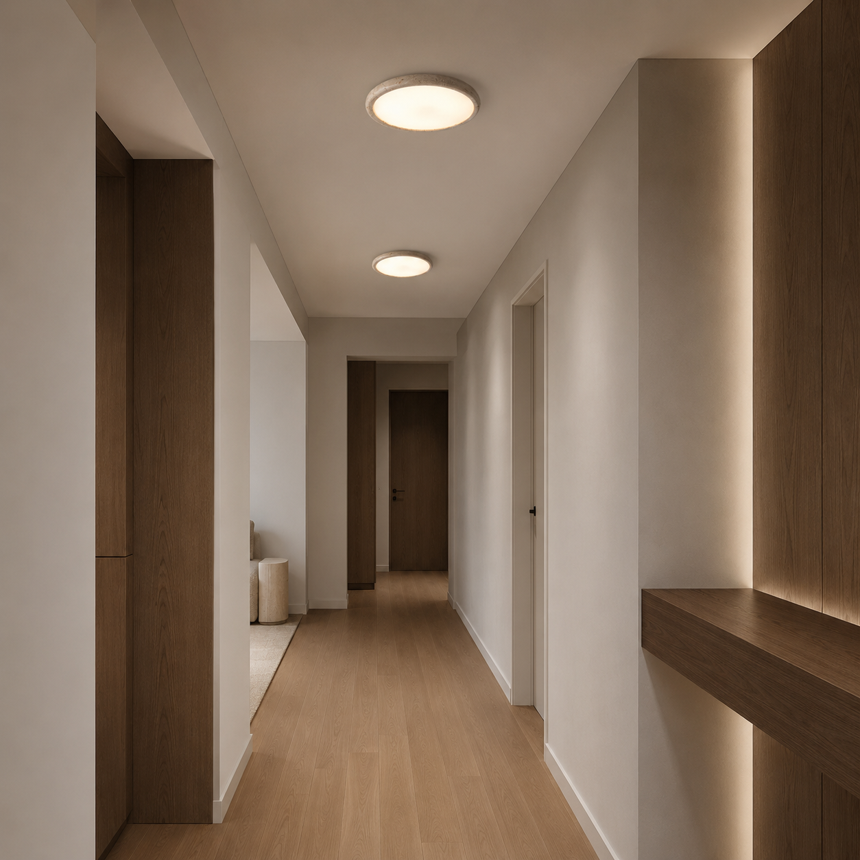 Close-up of the Mali Travertine LED Ceiling Lamp's natural stone texture