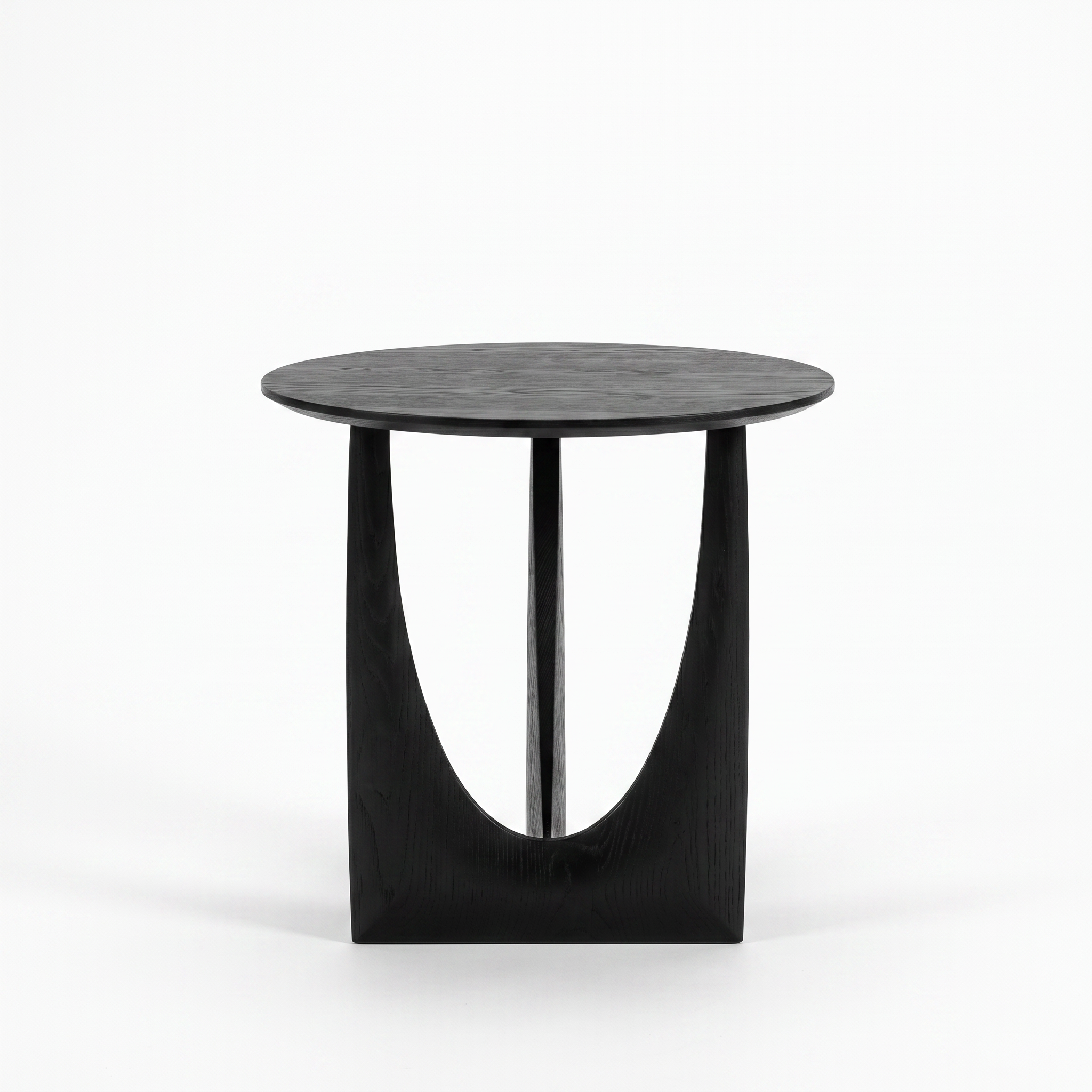 Malmo Scandinavian round natural black bedside table on a white background