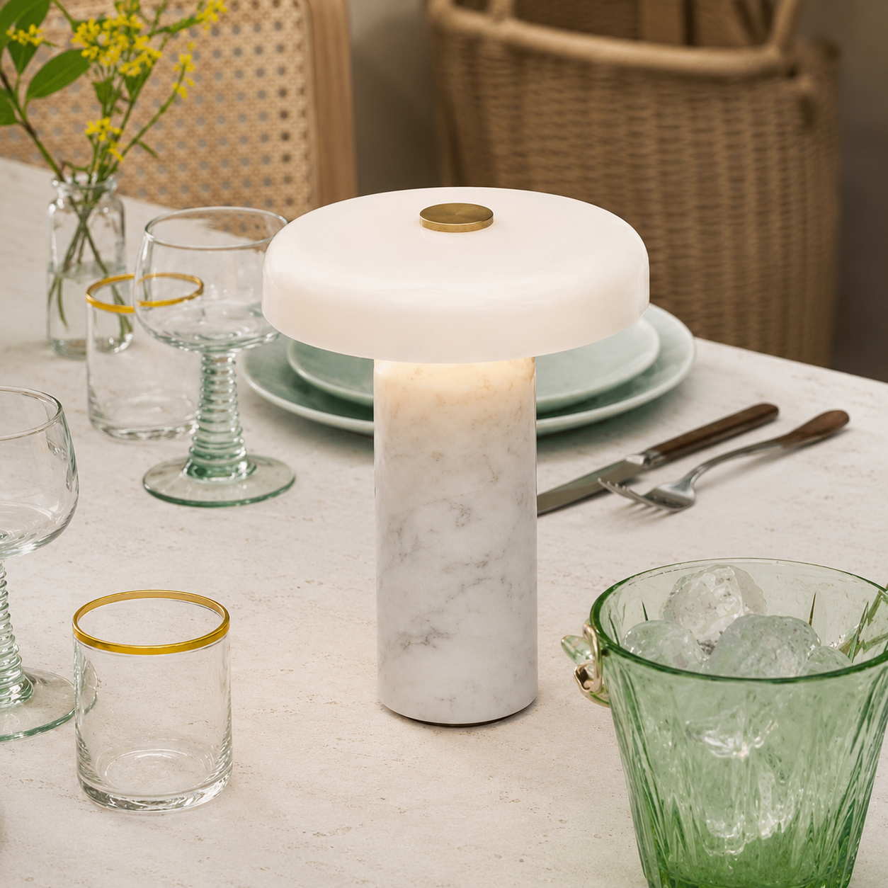 Marble Glow rechargeable portable table lamp in black finish
