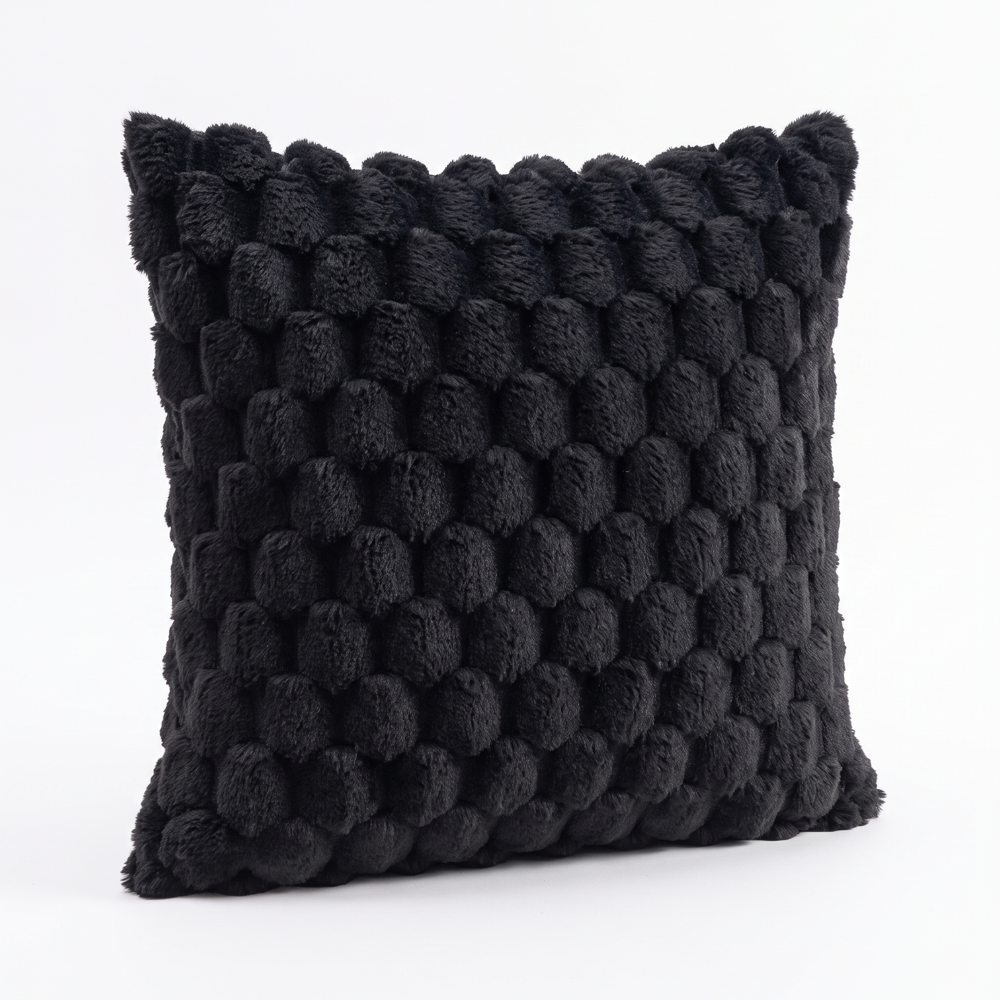 Maria plush 3D textured cushion cover in black on a white background