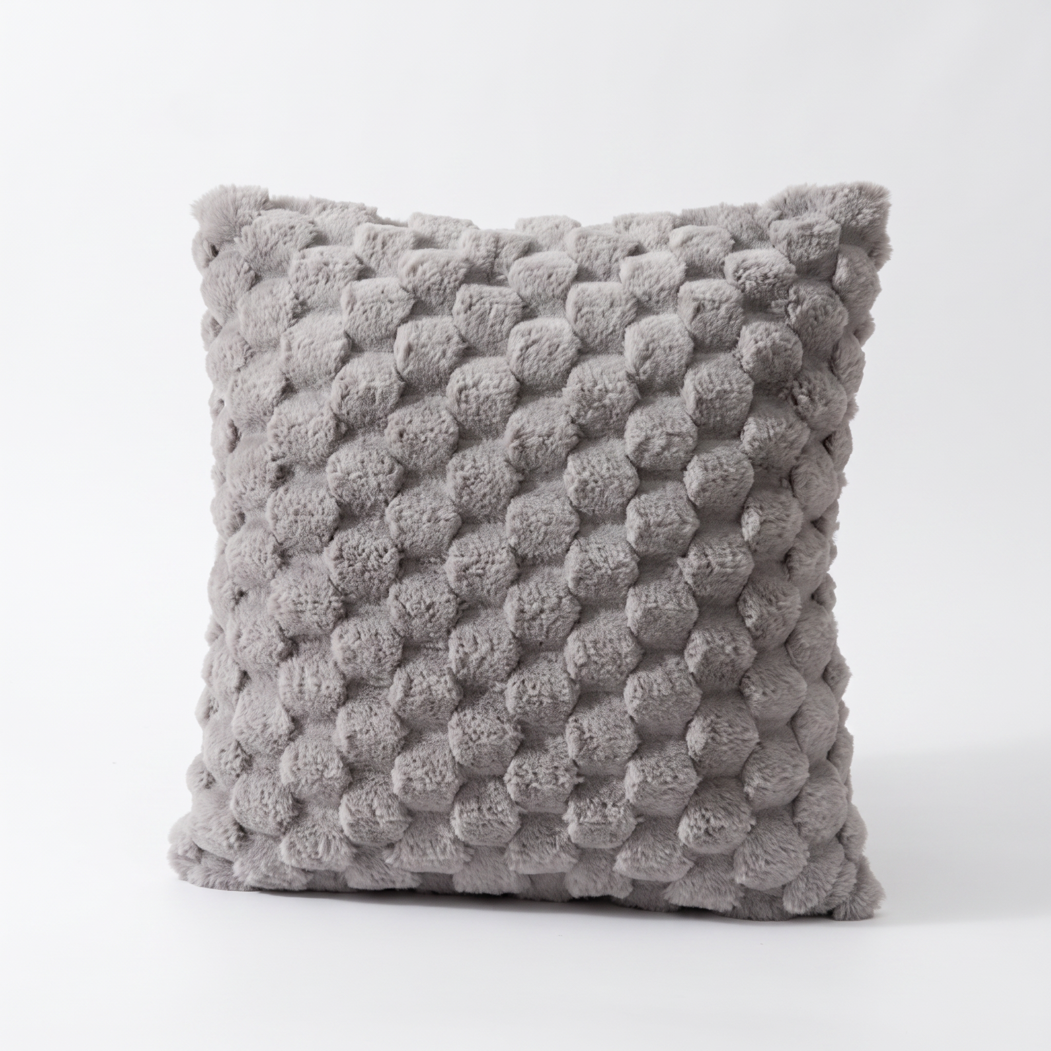 Maria plush 3D textured cushion cover in gray on a white background