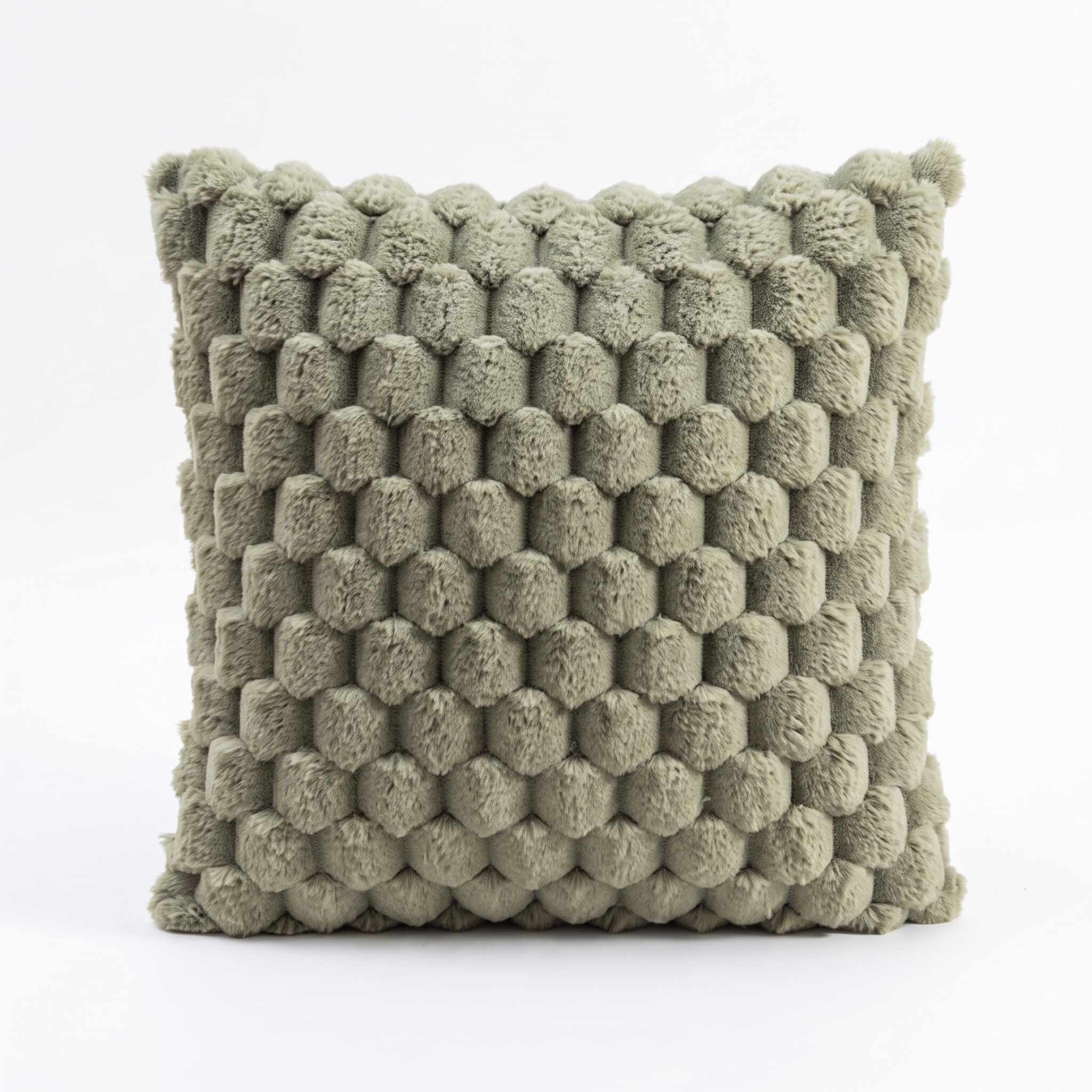 Maria plush 3D textured cushion cover in green on a white background