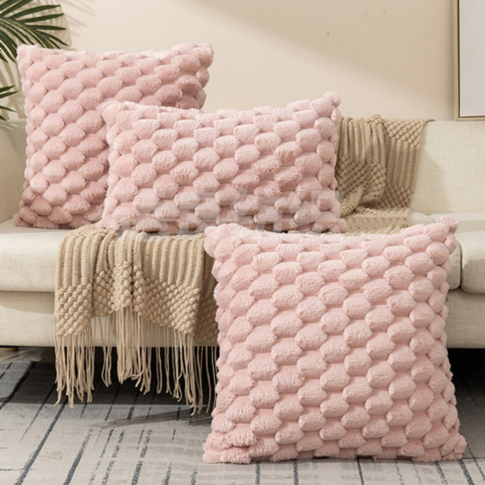 Maria plush cushion cover in pink with raised 3D texture