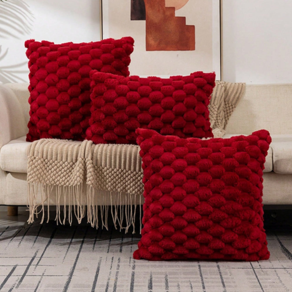 Maria plush cushion cover in red with raised 3D texture