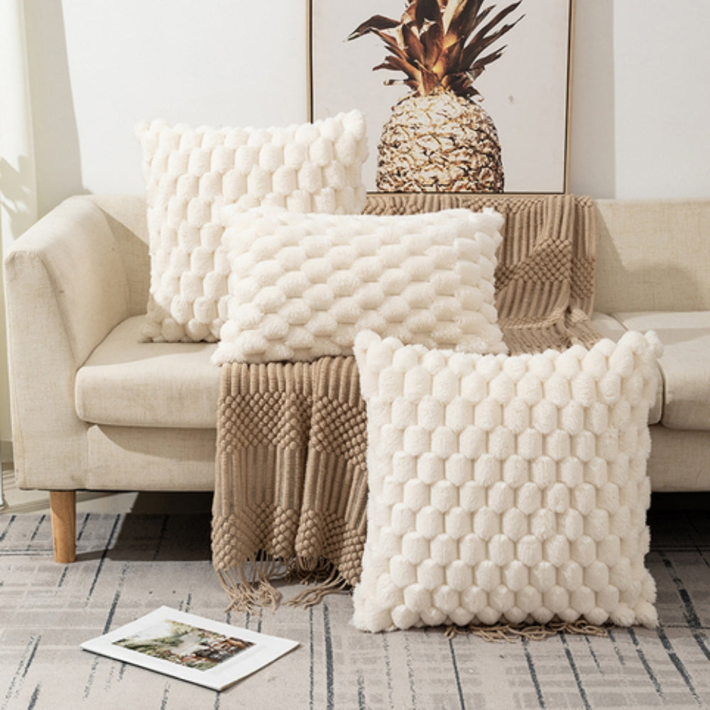 Maria plush cushion cover in white with raised 3D texture