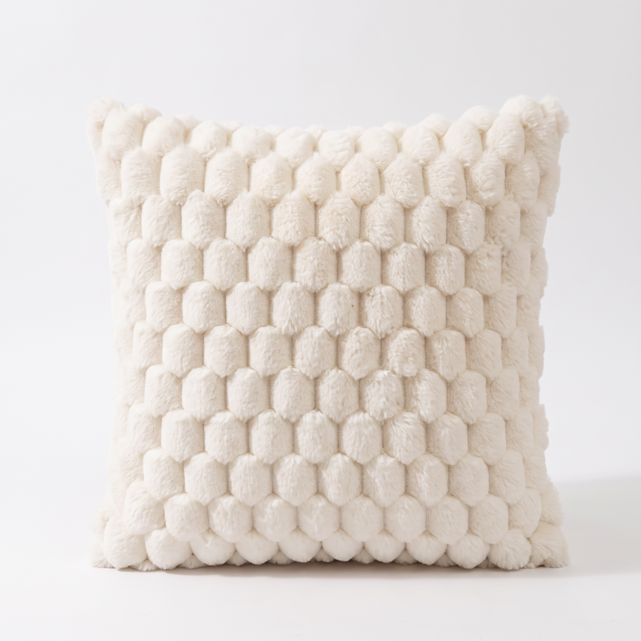 Maria plush 3D textured cushion cover in white on a white background