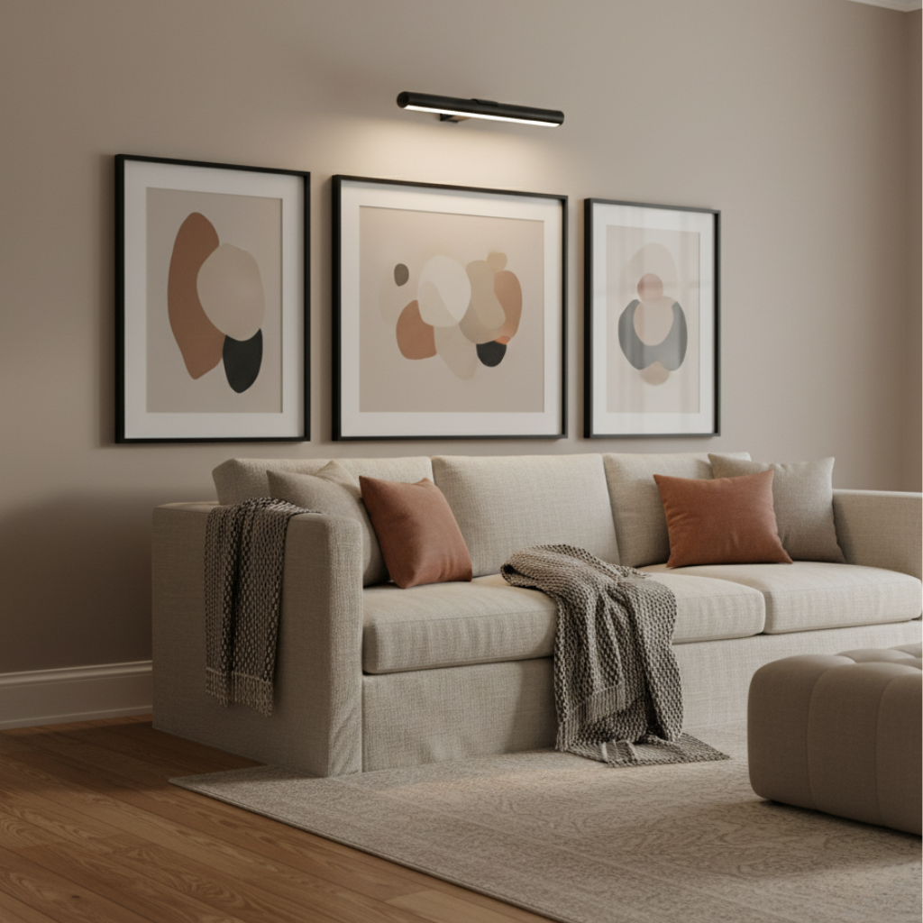 Marley cordless rechargeable picture light showing its rotating head for angled beam control