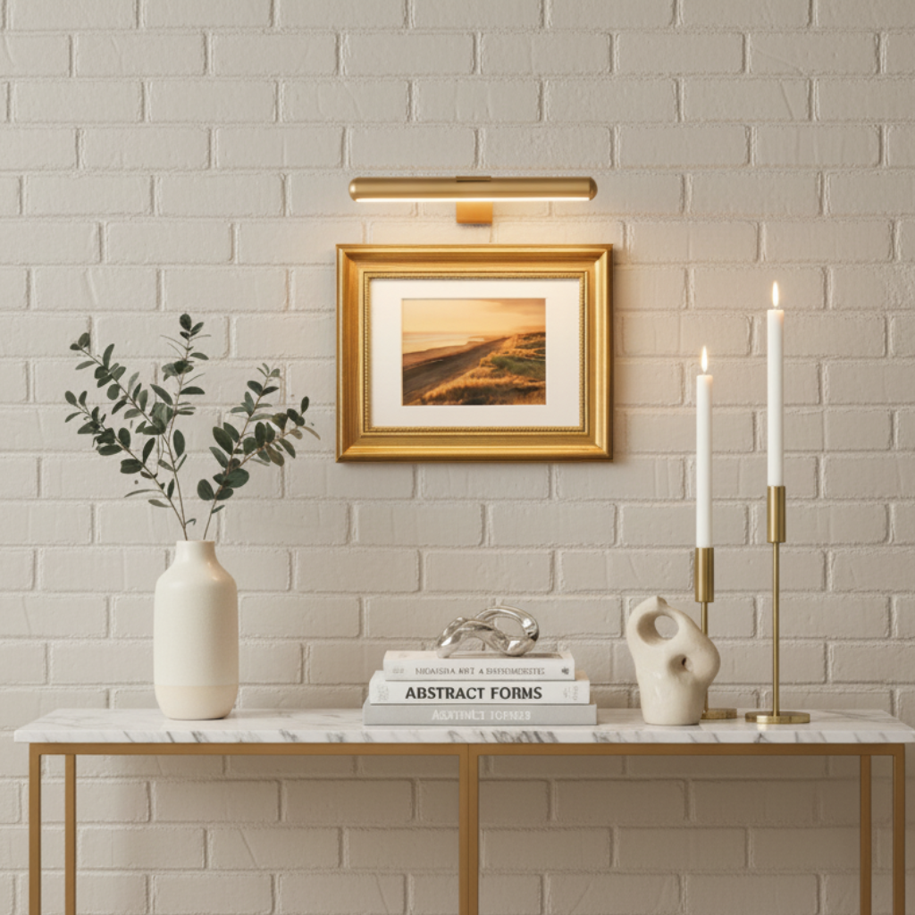Marley cordless rechargeable picture light with its USB-C charging cable and remote control