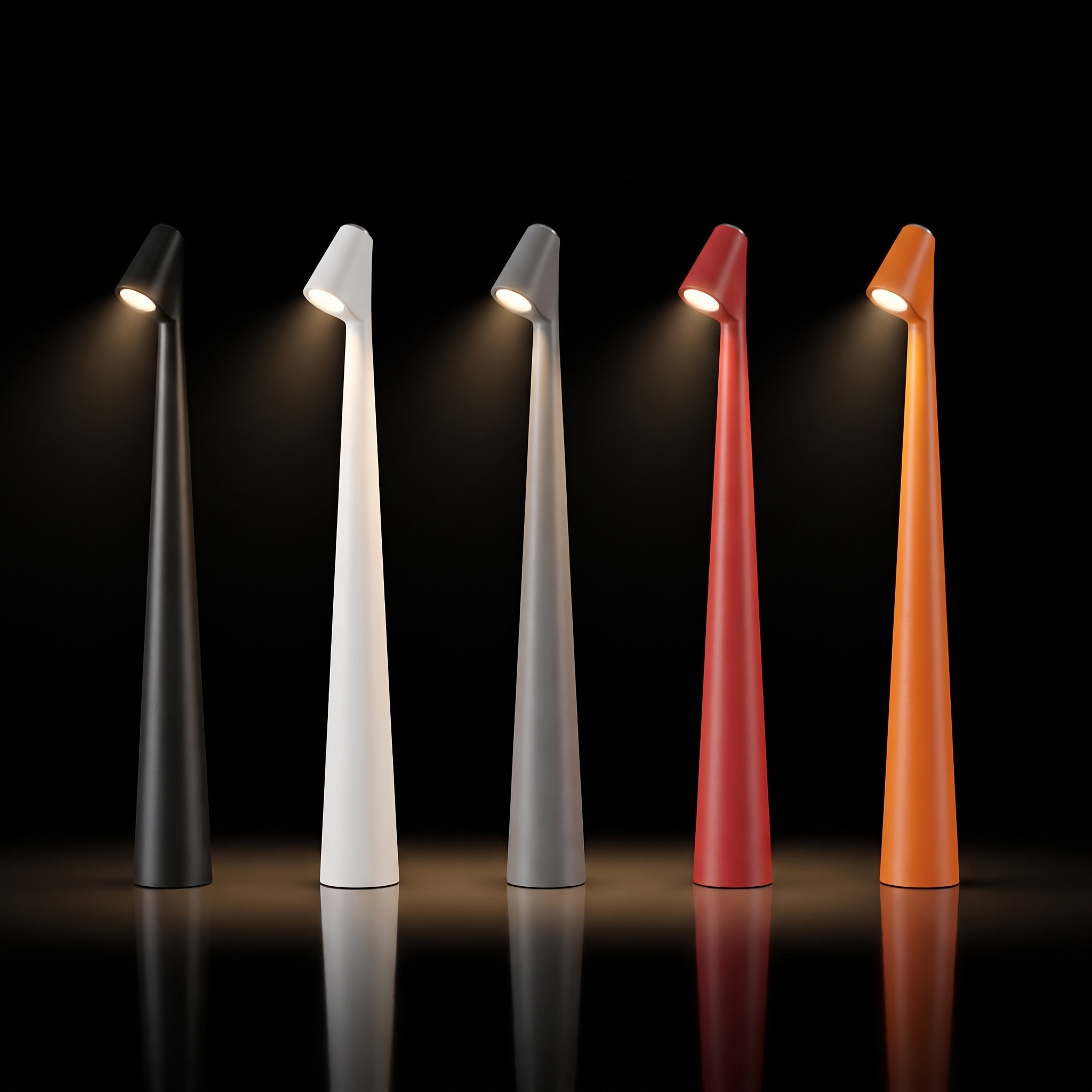 Massa cordless dimmable LED table lamp in all five colours on a black background