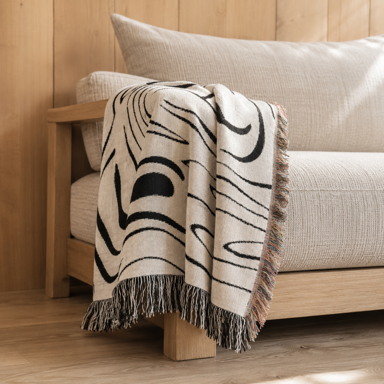 Merrow Jacquard Wave Cotton Throw Blanket close-up showing the woven wave-inspired texture