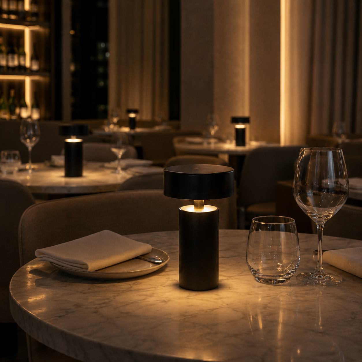 Mona portable table lamp in silver finish on side table