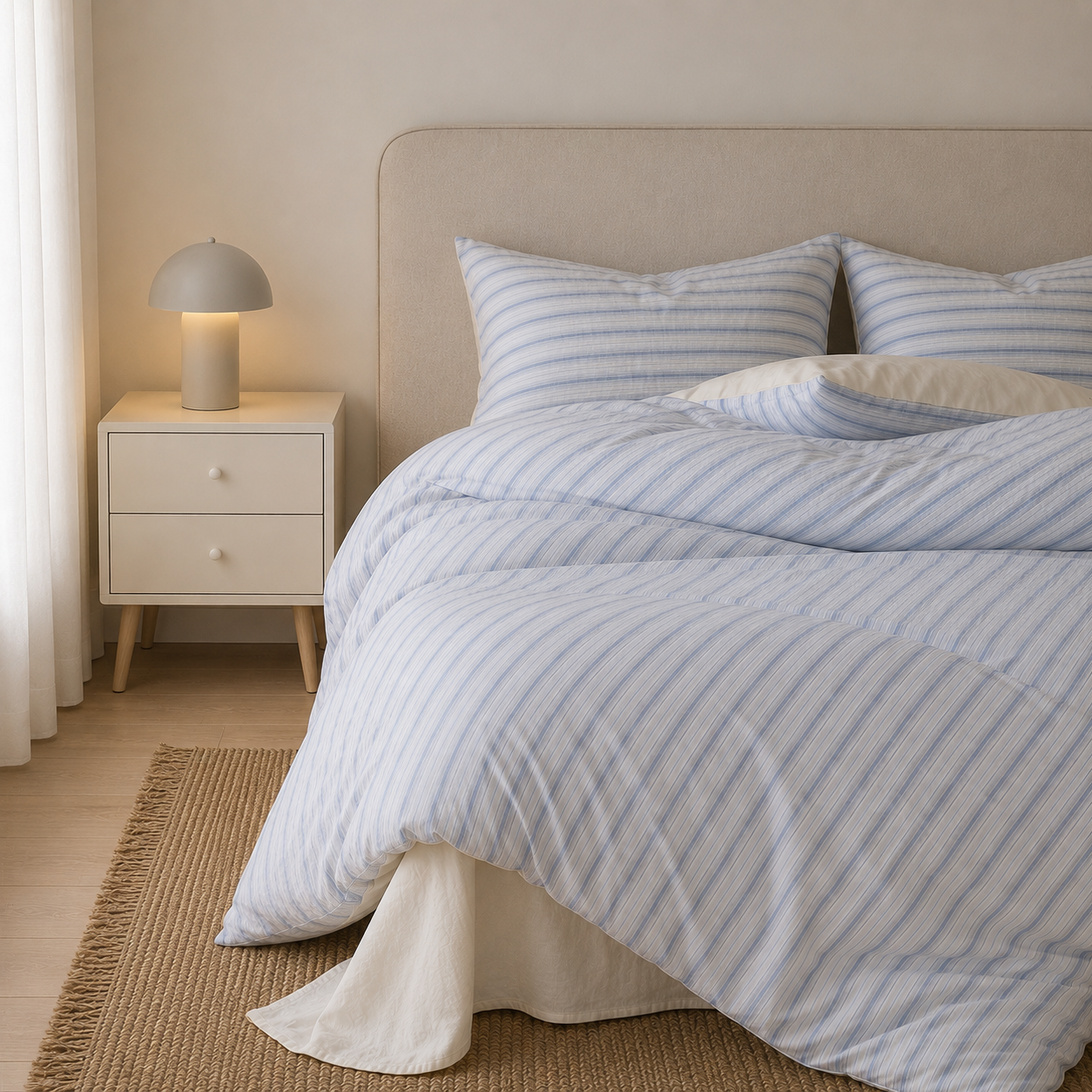 Monaco Striped Cotton Bedding Set in Blue Stripe