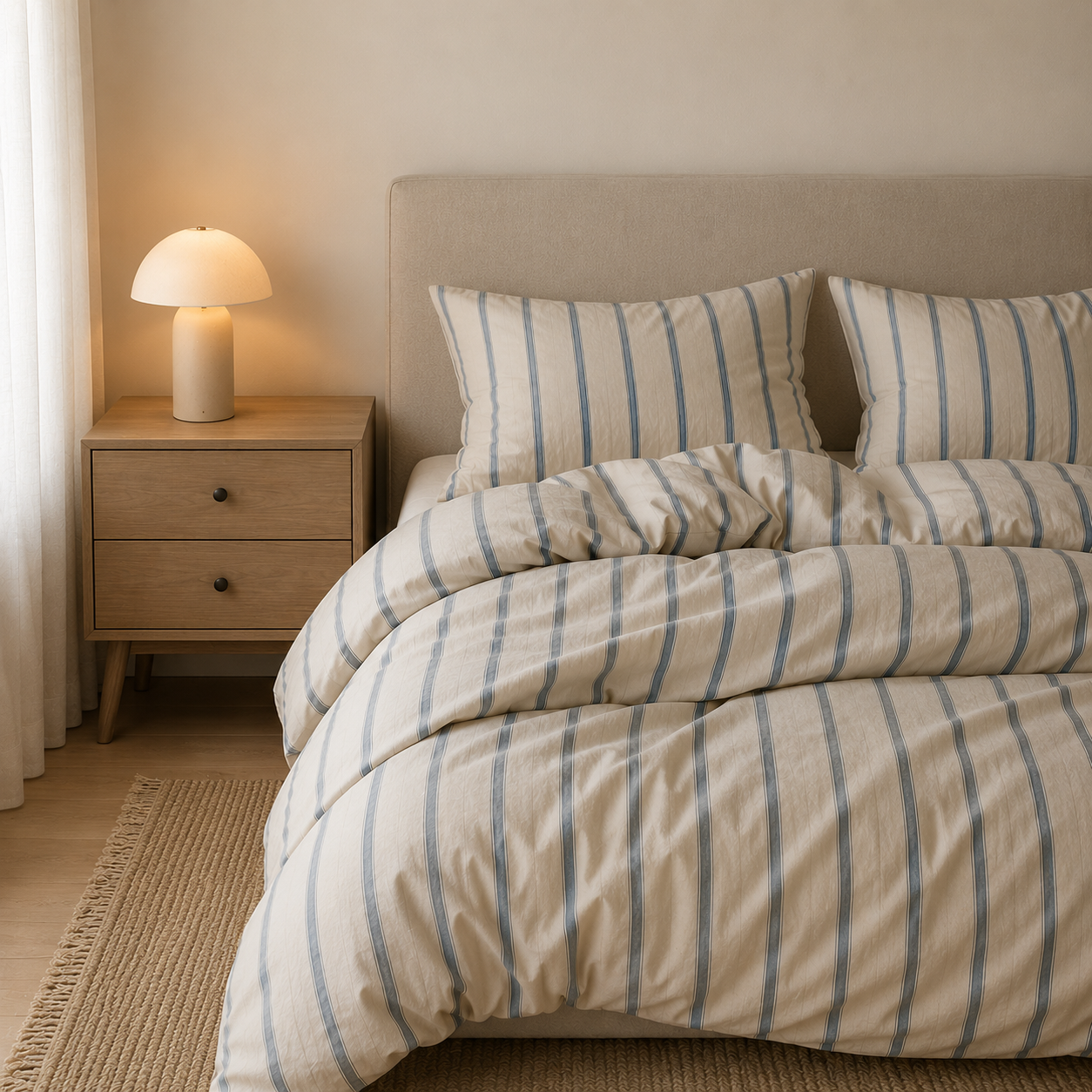 Monaco Striped Cotton Bedding Set in Natural Stripe