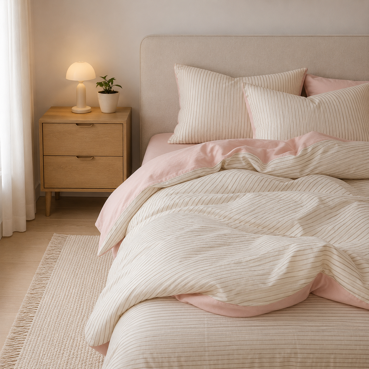 Monaco Striped Cotton Bedding Set folded pillowcase detail