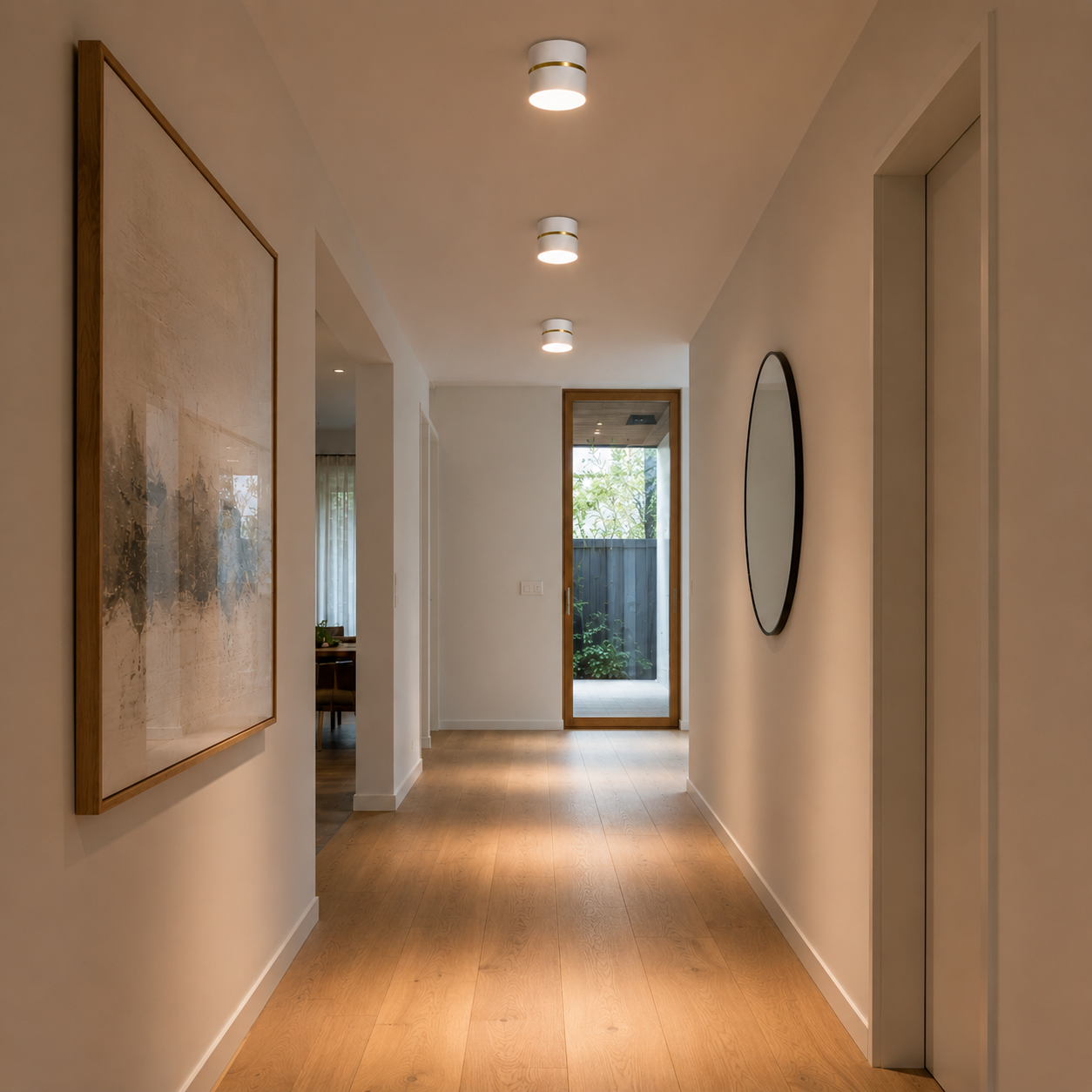 Mosman adjustable LED downlight in gold finish mounted on ceiling
