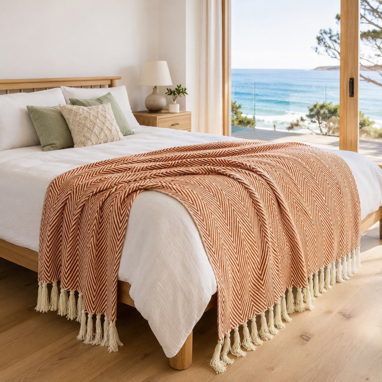 Nambu Vibrant Woven Polyester-Cotton Throw Blanket draped over a sofa in a living room setting