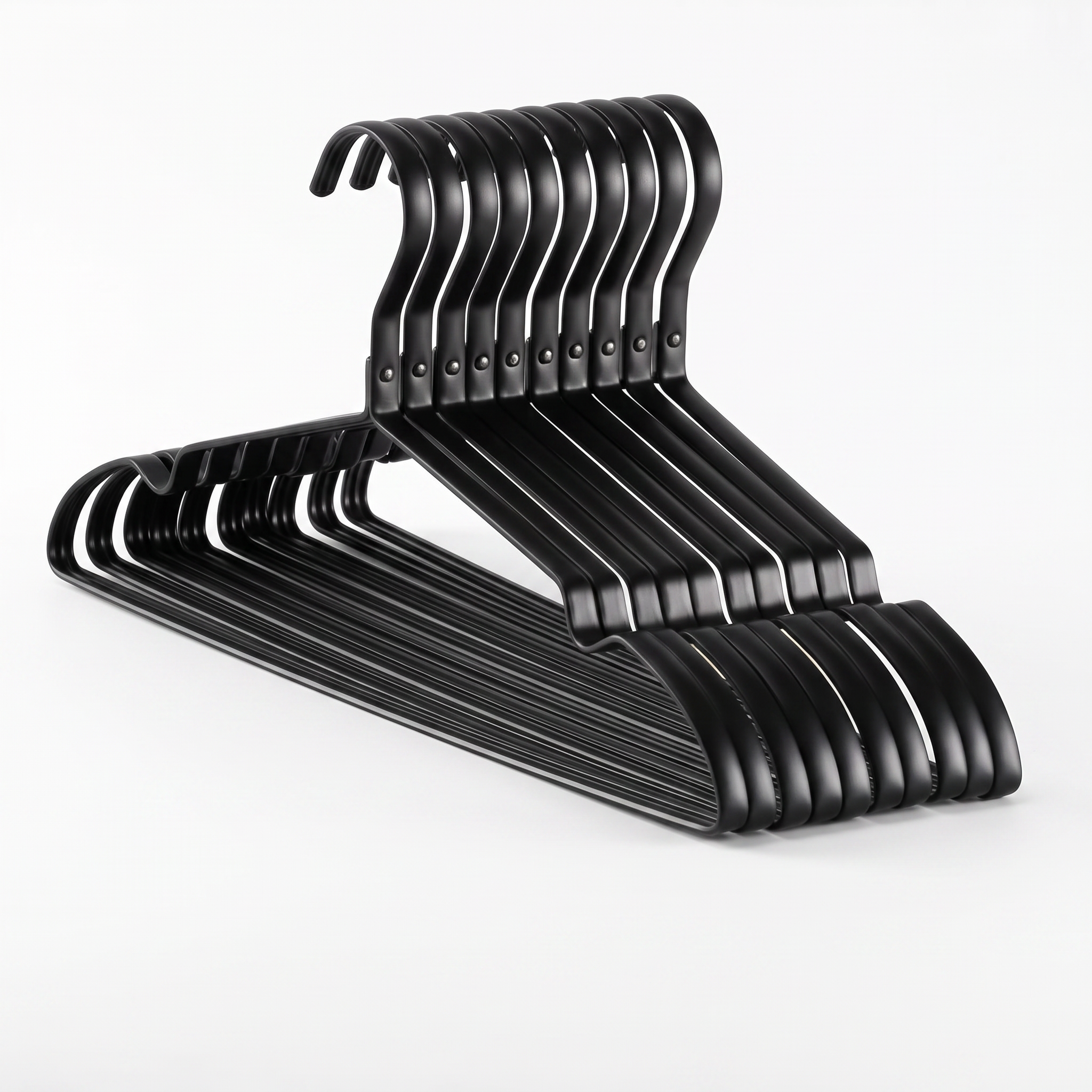 Ness black aluminium clothes hangers shown as a set on a plain white background